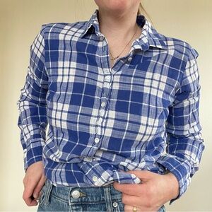 J Crew Blue and White Plaid Button-Up Shirt